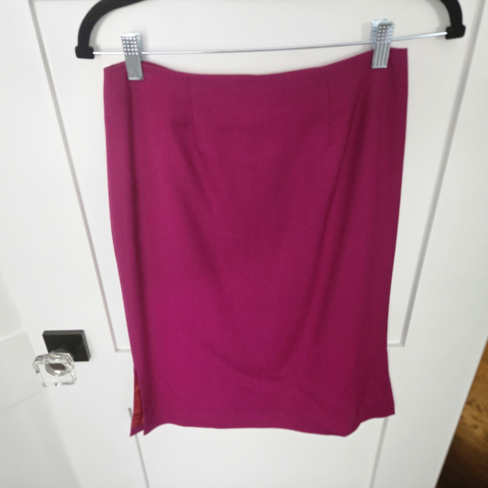 Vintage Albert Chan Magenta Pencil Midi Skirt With Side Slit Size 6 100% Wool - Picture 10 of 13